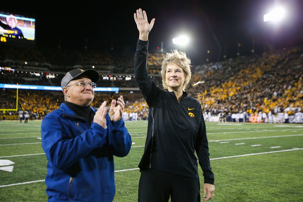 Iowa women’s basketball head coach Lisa Bluder is recognized during Iowa football vs Penn State on Saturday, October 12, 2019 at Kinnick Stadium. (Lily Smith/hawkeyesports.com)