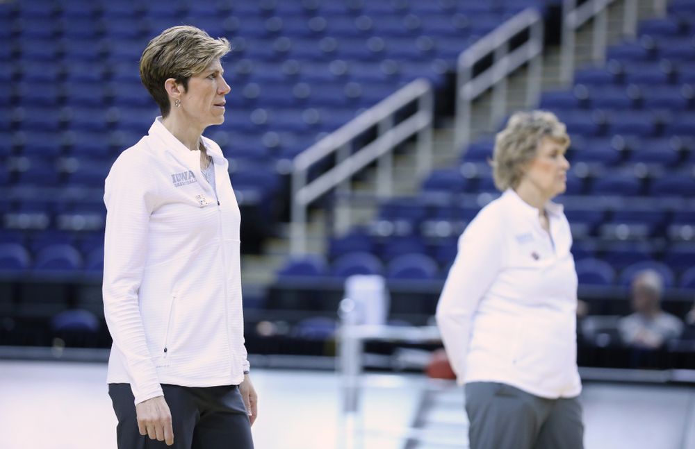 Associate Head Coach Jan Jensen during practice and media before the regional final of the 2019 NCAA Women's College Basketball Tournament against the Baylor Bears Sunday, March 31, 2019 at Greensboro Coliseum in Greensboro, NC.(Brian Ray/hawkeyesports.com)