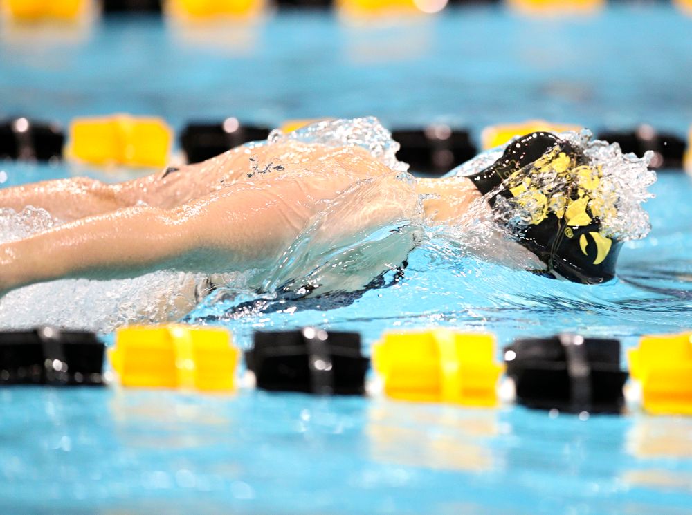 Iowa’s Grace Reeder swims the women’s 50 yard butterfly event during their meet at the Campus Recreation and Wellness Center in Iowa City on Friday, February 7, 2020. (Stephen Mally/hawkeyesports.com)