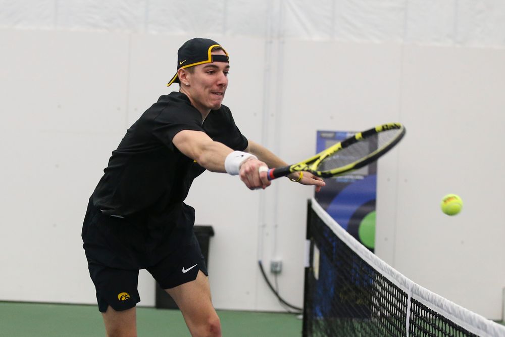  during the Iowa men’s tennis meet vs VCU  on Saturday, February 29, 2020 at the Hawkeye Tennis and Recreation Complex. (Lily Smith/hawkeyesports.com)