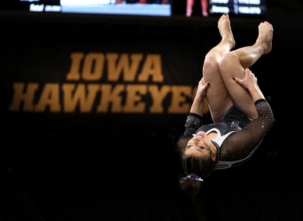 Iowa’s Ariana Agrapides competes on the floor against Michigan State Saturday, February 1, 2020 at Carver-Hawkeye Arena. (Brian Ray/hawkeyesports.com)