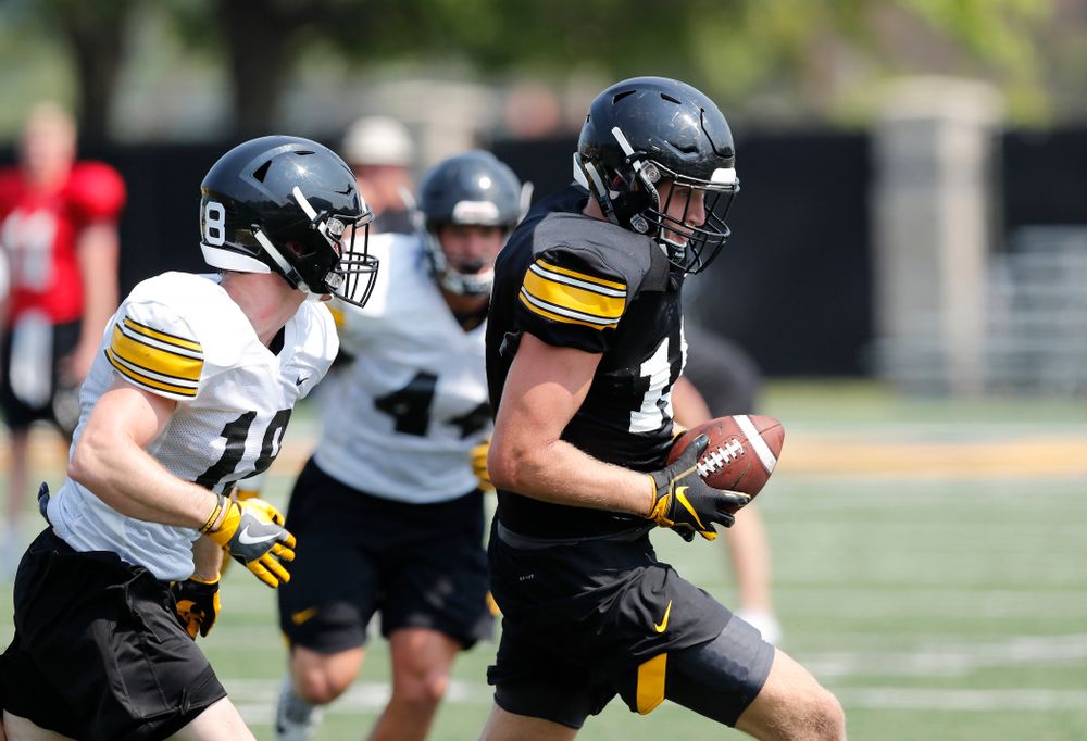 Iowa Hawkeyes wide receiver Kyle Groeneweg (14) during practice No. 7 of fall camp Friday, August 10, 2018 at the Kenyon Football Practice Facility. (Brian Ray/hawkeyesports.com)