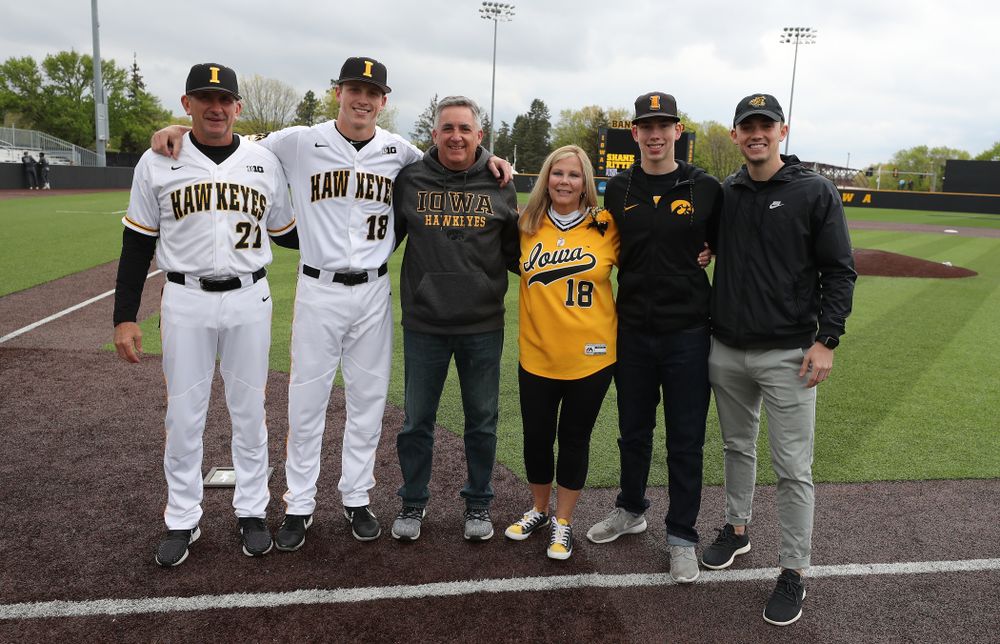 Iowa Hawkeyes Shane Ritter (18) during senior day festivities before their game against Michigan State Sunday, May 12, 2019 at Duane Banks Field. (Brian Ray/hawkeyesports.com)