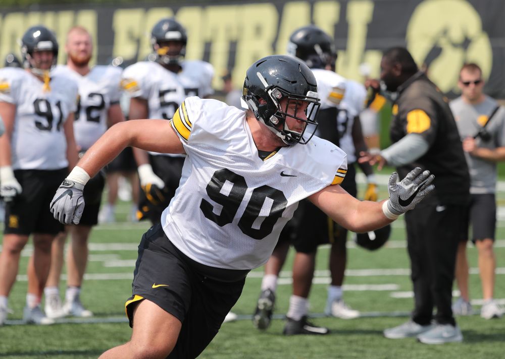 Iowa Hawkeyes defensive end Sam Brincks (90) during the third practice of fall camp Sunday, August 5, 2018 at the Kenyon Football Practice Facility. (Brian Ray/hawkeyesports.com)