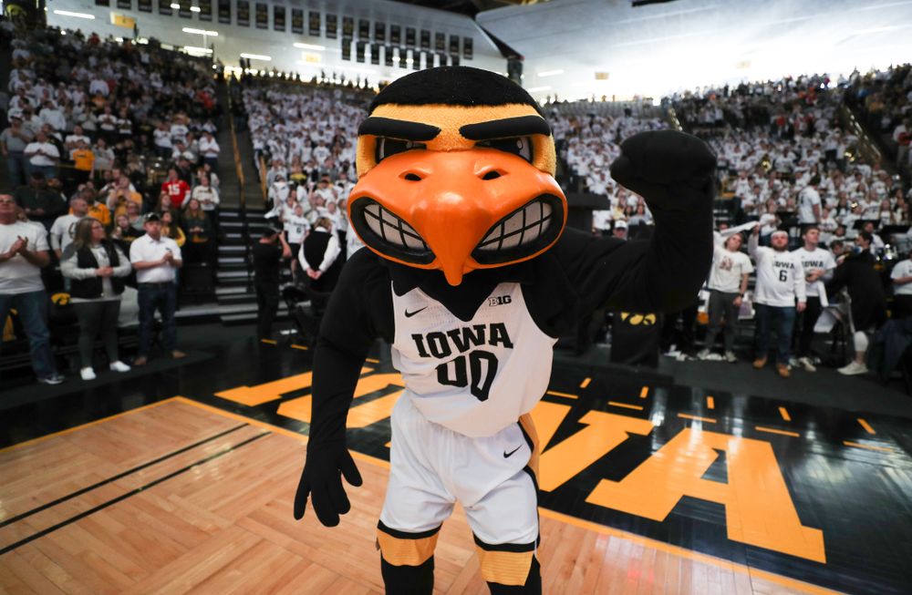 Herky the Hawk and the Hawks Nest before the Iowa Hawkeyes game against the Illinois Fighting Illini Sunday, February 2, 2020 at Carver-Hawkeye Arena. (Brian Ray/hawkeyesports.com)