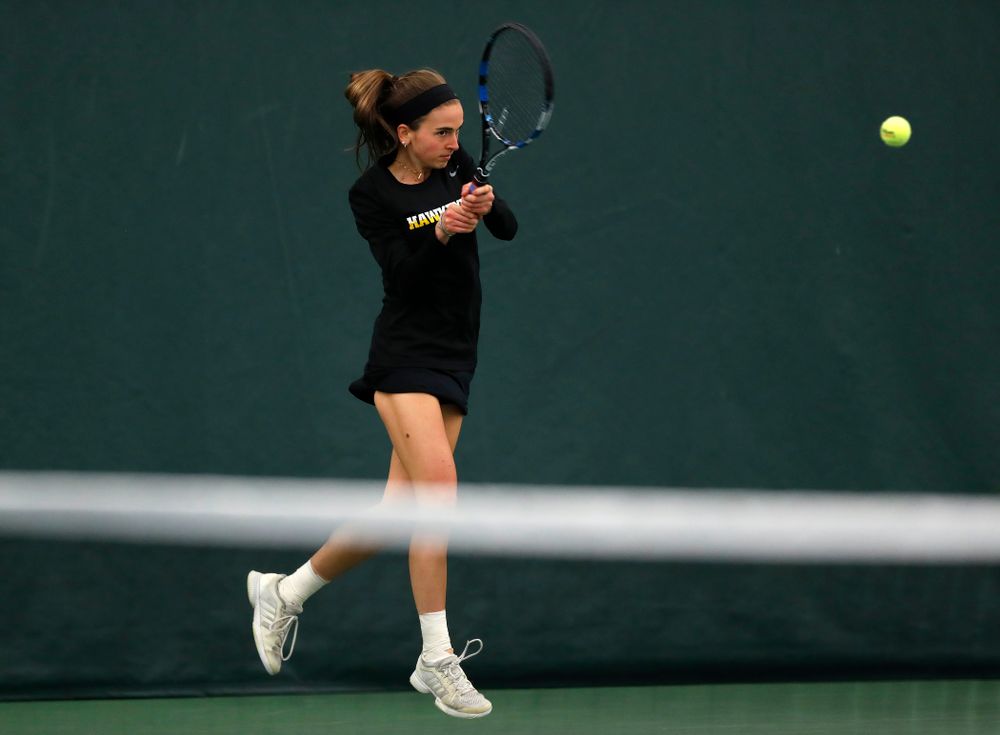Adrienne Jensen against Ohio State Sunday, March 25, 2018 at the Hawkeye Tennis and Recreation Center. (Brian Ray/hawkeyesports.com)