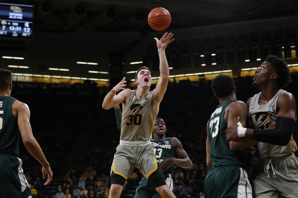 Iowa Hawkeyes guard Connor McCaffery (30) against the Michigan State Spartans Thursday, January 24, 2019 at Carver-Hawkeye Arena. (Brian Ray/hawkeyesports.com)