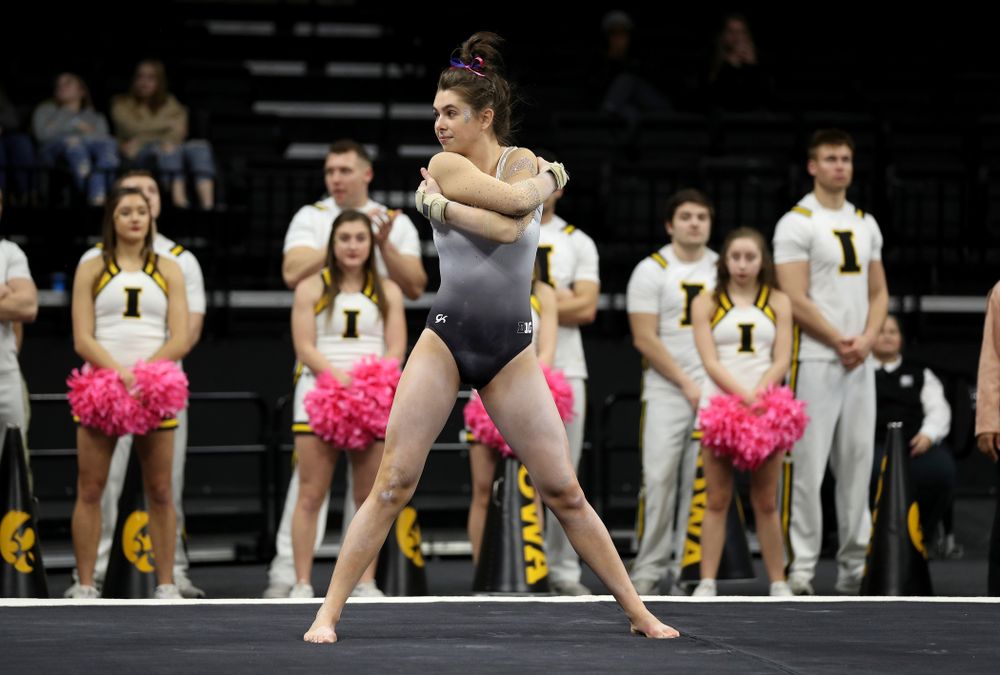 IowaÕs Bridget Killian competes on the floor against Ball State and Air Force Saturday, January 11, 2020 at Carver-Hawkeye Arena. (Brian Ray/hawkeyesports.com)