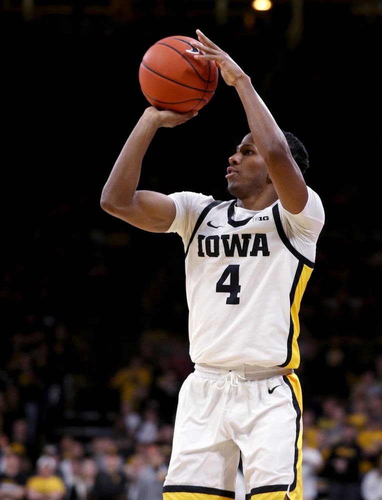 Iowa Hawkeyes guard Bakari Evelyn (4) against the Purdue Boilermakers Tuesday, March 3, 2020 at Carver-Hawkeye Arena. (Brian Ray/hawkeyesports.com)