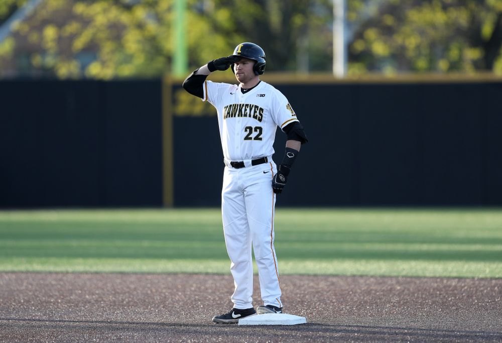 Iowa Hawkeyes Tanner Padgett (22) against the Michigan State Spartans Friday, May 10, 2019 at Duane Banks Field. (Brian Ray/hawkeyesports.com)