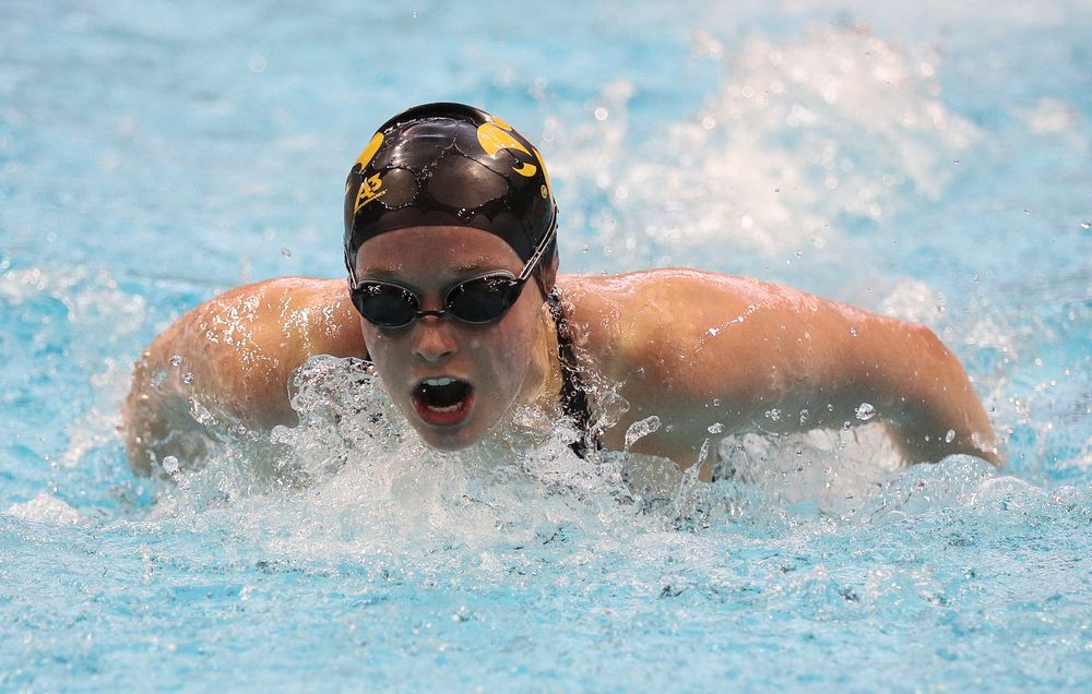 Iowa's Kelsey Drake competes in the 200-yard butterfly during the third day of the Hawkeye Invitational at the Campus Recreation and Wellness Center on November 17, 2018. (Tork Mason/hawkeyesports.com)