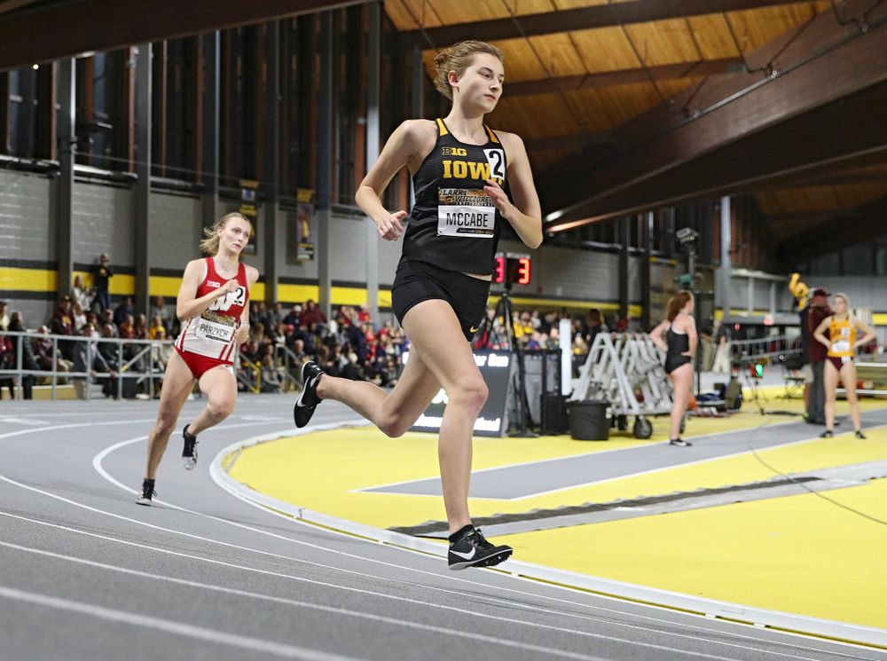 Iowa’s Grace McCabe runs the women’s 600 meter run event during the Larry Wieczorek Invitational at the Recreation Building in Iowa City on Friday, January 17, 2020. (Stephen Mally/hawkeyesports.com)