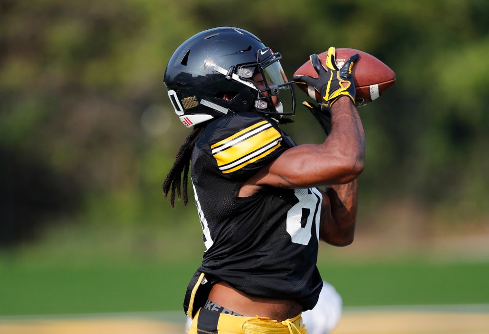 Iowa Hawkeyes wide receiver Devonte Young (80) during camp practice No. 16 Tuesday, August 21, 2018 at the Hansen Football Performance Center. (Brian Ray/hawkeyesports.com)