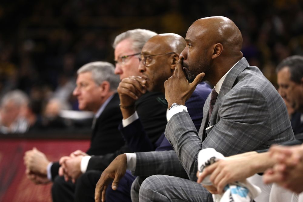 Iowa Hawkeyes assistant coach Andrew Francis against the Northwestern Wildcats Sunday, February 10, 2019 at Carver-Hawkeye Arena. (Brian Ray/hawkeyesports.com)