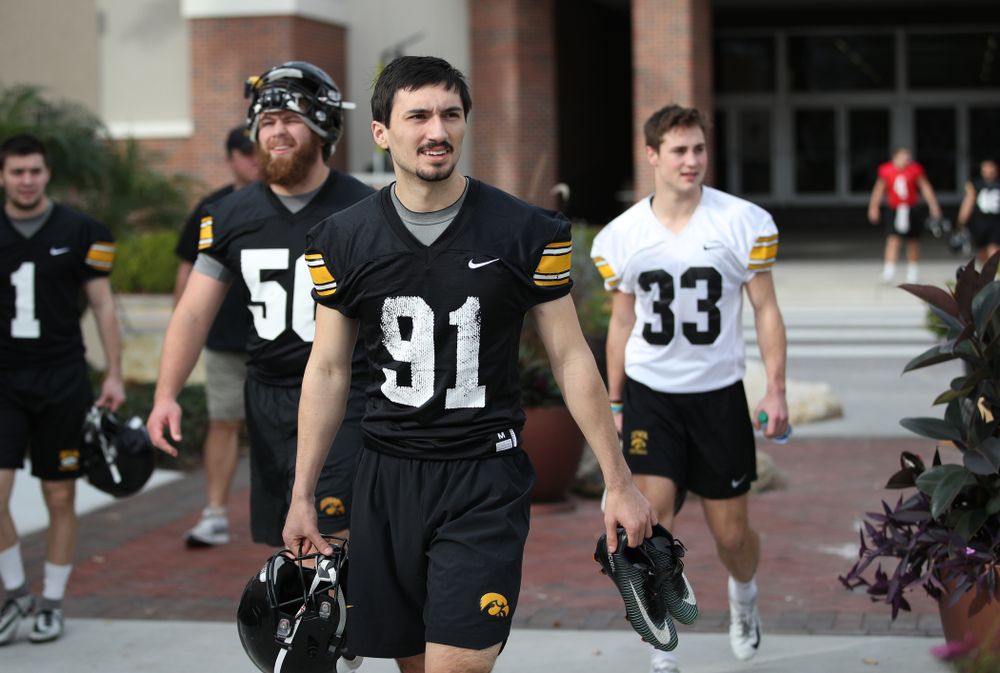 Iowa Hawkeyes place kicker Miguel Recinos (91) during the team's first Outback Bowl Practice in Florida Thursday, December 27, 2018 at Tampa University. (Brian Ray/hawkeyesports.com)