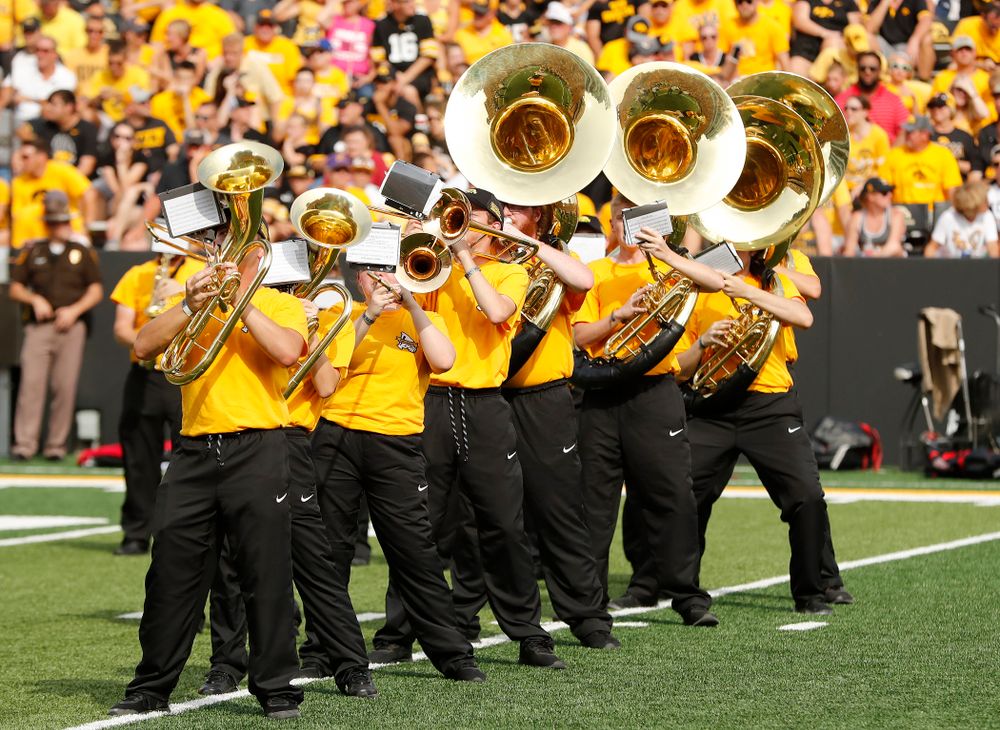 The Hawkeye Marching Band performs against the Northern Illinois Huskies Saturday, September 1, 2018 at Kinnick Stadium. (Brian Ray/hawkeyesports.com)