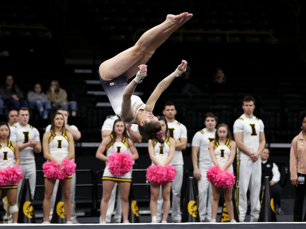 IowaÕs Bridget Killian competes on the floor against Ball State and Air Force Saturday, January 11, 2020 at Carver-Hawkeye Arena. (Brian Ray/hawkeyesports.com)