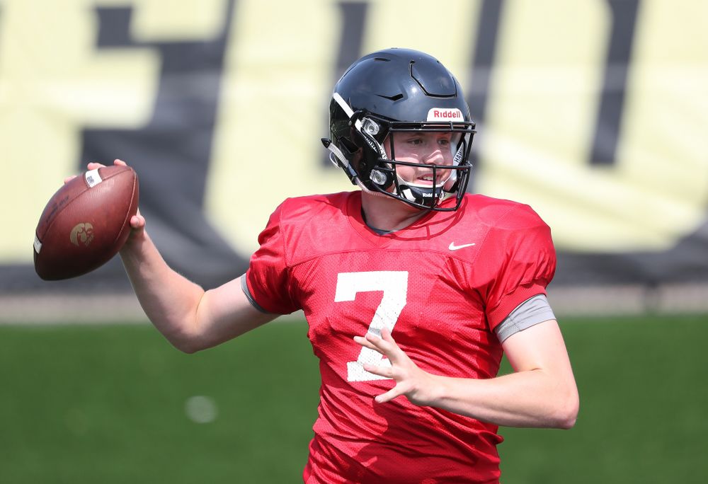 Iowa Hawkeyes quarterback Spencer Petras (7) during the third practice of fall camp Sunday, August 5, 2018 at the Kenyon Football Practice Facility. (Brian Ray/hawkeyesports.com)