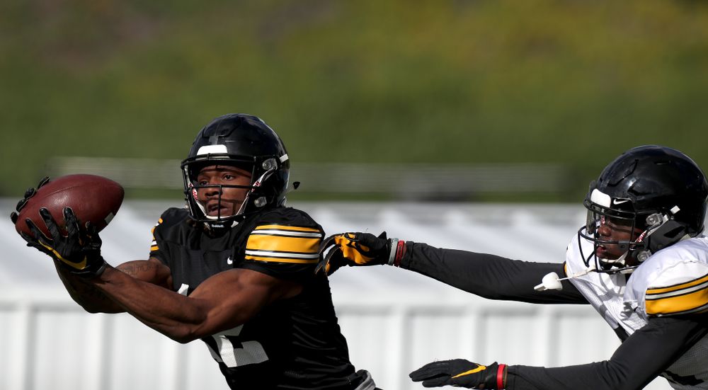 Iowa Hawkeyes wide receiver Brandon Smith (12) makes a catch during Holiday Bowl Practice No. 3  Tuesday, December 24, 2019 at San Diego Mesa College. (Brian Ray/hawkeyesports.com)