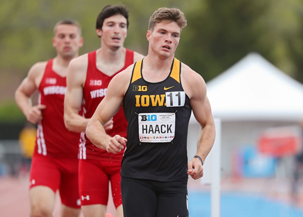 Iowa's Peyton Haack runs the men’s 1500 meter in the decathlon event on the second day of the Big Ten Outdoor Track and Field Championships at Francis X. Cretzmeyer Track in Iowa City on Saturday, May. 11, 2019. (Stephen Mally/hawkeyesports.com)