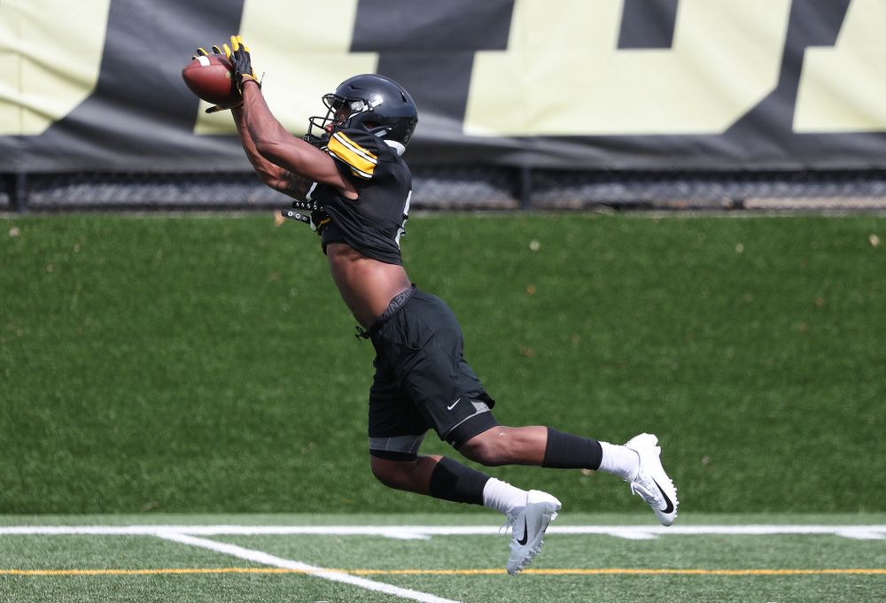 Iowa Hawkeyes wide receiver Tyrone Tracy Jr. (3) during Fall Camp Practice No. 4 Monday, August 5, 2019 at the Ronald D. and Margaret L. Kenyon Football Practice Facility. (Brian Ray/hawkeyesports.com)