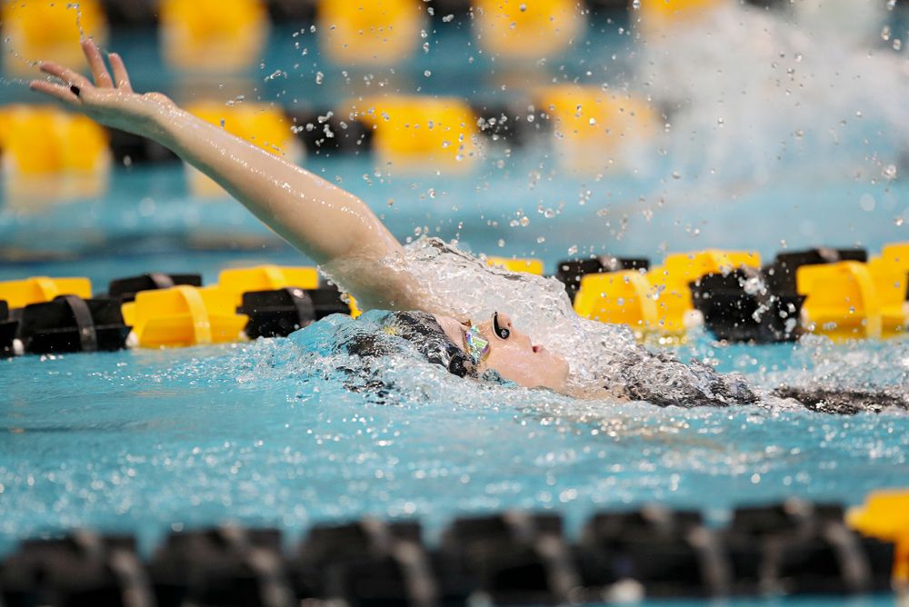 Iowa’s Zoe Pawloski swims in the women’s 200 yard backstroke preliminary event during the 2020 Women’s Big Ten Swimming and Diving Championships at the Campus Recreation and Wellness Center in Iowa City on Saturday, February 22, 2020. (Stephen Mally/hawkeyesports.com)