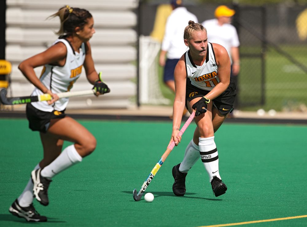 Iowa’s Katie Birch (11) lines up a shot during the second quarter of their game at Grant Field in Iowa City on Friday, Sep 13, 2019. (Stephen Mally/hawkeyesports.com)
