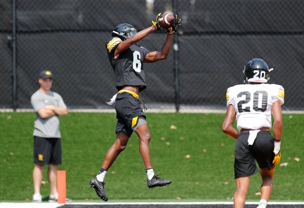 Iowa Hawkeyes wide receiver Ihmir Smith-Marsette (6) during fall camp practice No. 9 Friday, August 10, 2018 at the Kenyon Practice Facility. (Brian Ray/hawkeyesports.com)
