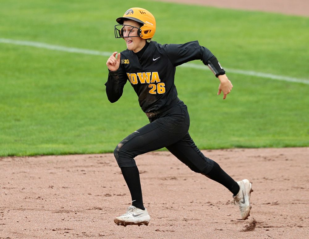 Iowa infielder Mia Ruther (26) runs to second during the fourth inning of their game against Iowa Softball vs Indian Hills Community College at Pearl Field in Iowa City on Sunday, Oct 6, 2019. (Stephen Mally/hawkeyesports.com)