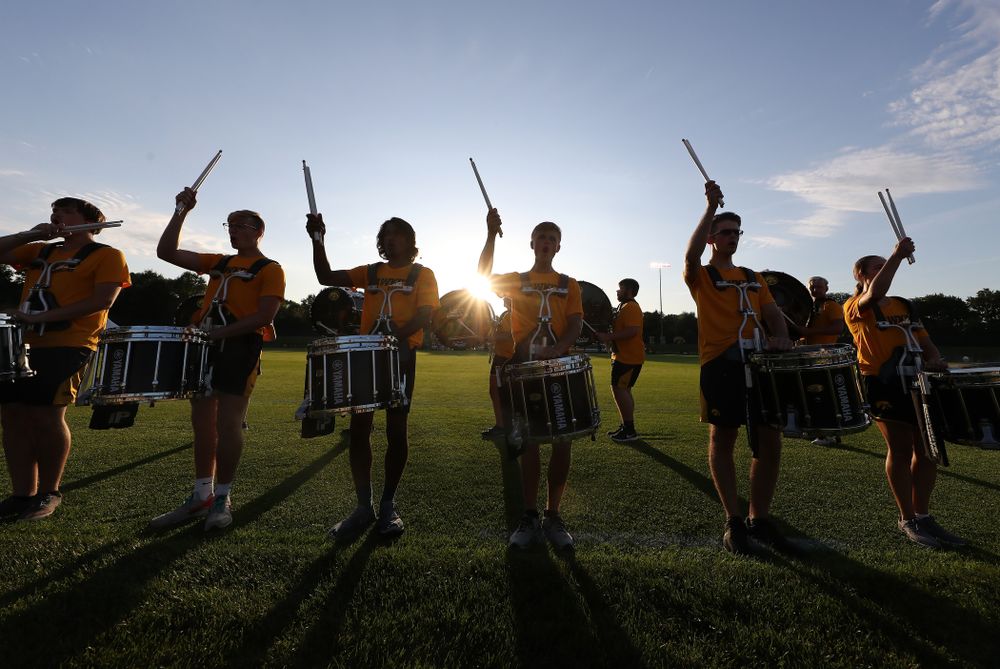 The Hawkeye Marching Band drum line performs before the Hawkeyes 2-1 victory over the Iowa State Cyclones Thursday, August 29, 2019 in the Iowa Corn Cy-Hawk series at the Iowa Soccer Complex. (Brian Ray/hawkeyesports.com)