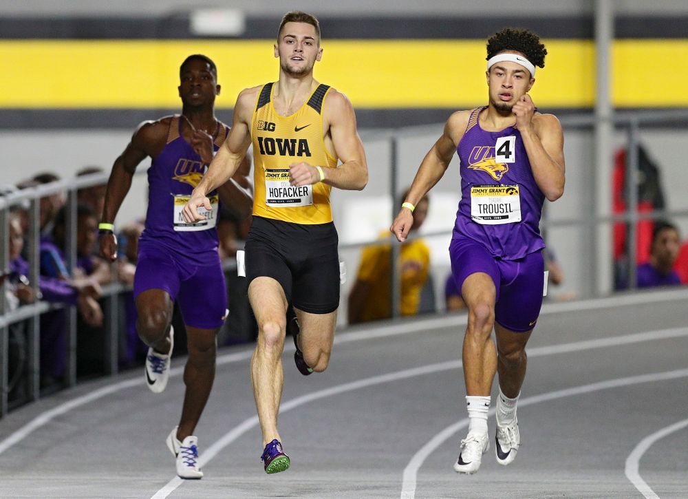 Iowa’s Collin Hofacker runs the men’s 300 meter invitational event during the Jimmy Grant Invitational at the Recreation Building in Iowa City on Saturday, December 14, 2019. (Stephen Mally/hawkeyesports.com)