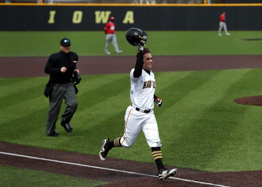 Iowa Hawkeyes outfielder Justin Jenkins (6) during a double header against the Indiana Hoosiers Friday, March 23, 2018 at Duane Banks Field. (Brian Ray/hawkeyesports.com)