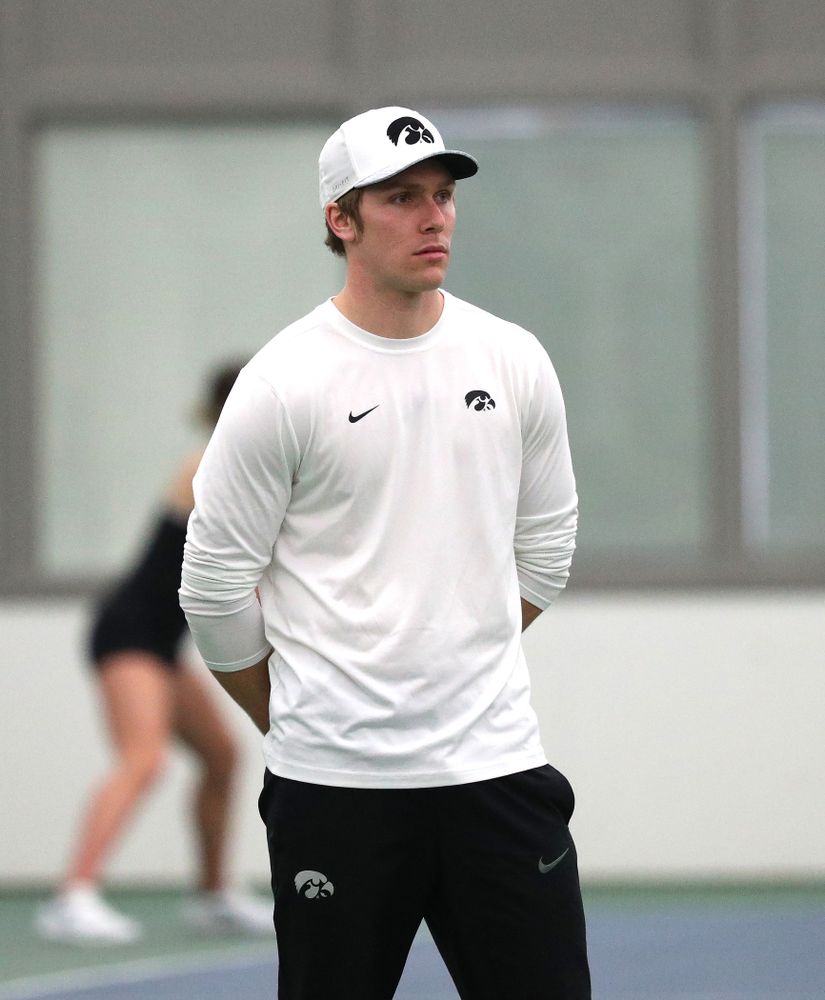 Assistant coach Daniel Leitner against the Penn State Nittany Lions Sunday, February 24, 2019 at the Hawkeye Tennis and Recreation Complex. (Brian Ray/hawkeyesports.com)