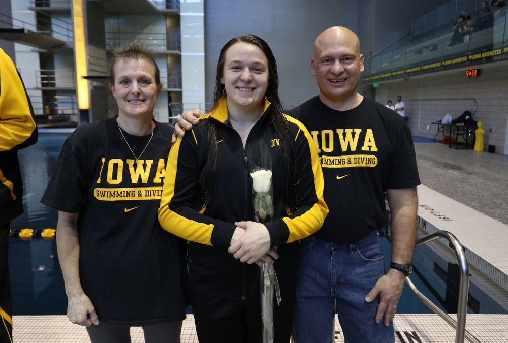 Jacintha Thomas is introduced during senior day before a double dual against Wisconsin and Northwestern Saturday, January 19, 2019 at the Campus Recreation and Wellness Center. (Brian Ray/hawkeyesports.com)