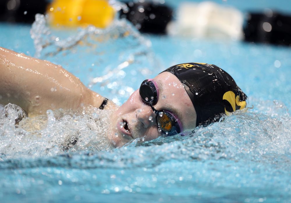 IowaÕs Alley Thomas swims the 1,000 yard freestyle agains the Michigan Wolverines Friday, November 1, 2019 at the Campus Recreation and Wellness Center. (Brian Ray/hawkeyesports.com)