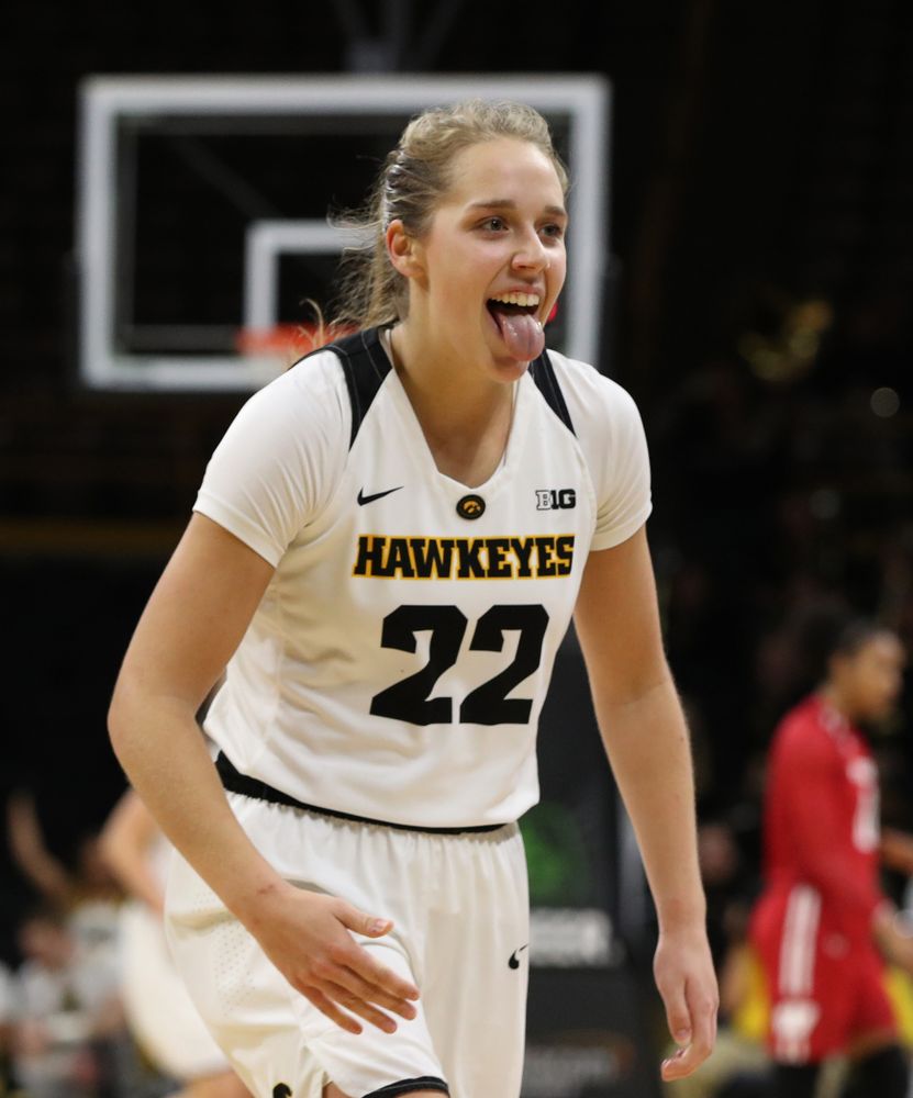 Iowa Hawkeyes guard Kathleen Doyle (22) against the Wisconsin Badgers Monday, January 7, 2019 at Carver-Hawkeye Arena.  (Brian Ray/hawkeyesports.com)