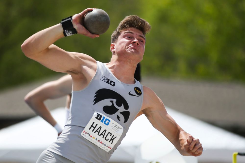 Iowa's Peyton Haack during men's shot put at Big Ten Outdoor Track and Field Championships at Francis X. Cretzmeyer Track on Friday, May 10, 2019. (Lily Smith/hawkeyesports.com)
