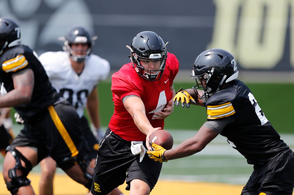 Iowa Hawkeyes quarterback Nathan Stanley (4) during fall camp practice No. 9 Friday, August 10, 2018 at the Kenyon Practice Facility. (Brian Ray/hawkeyesports.com)