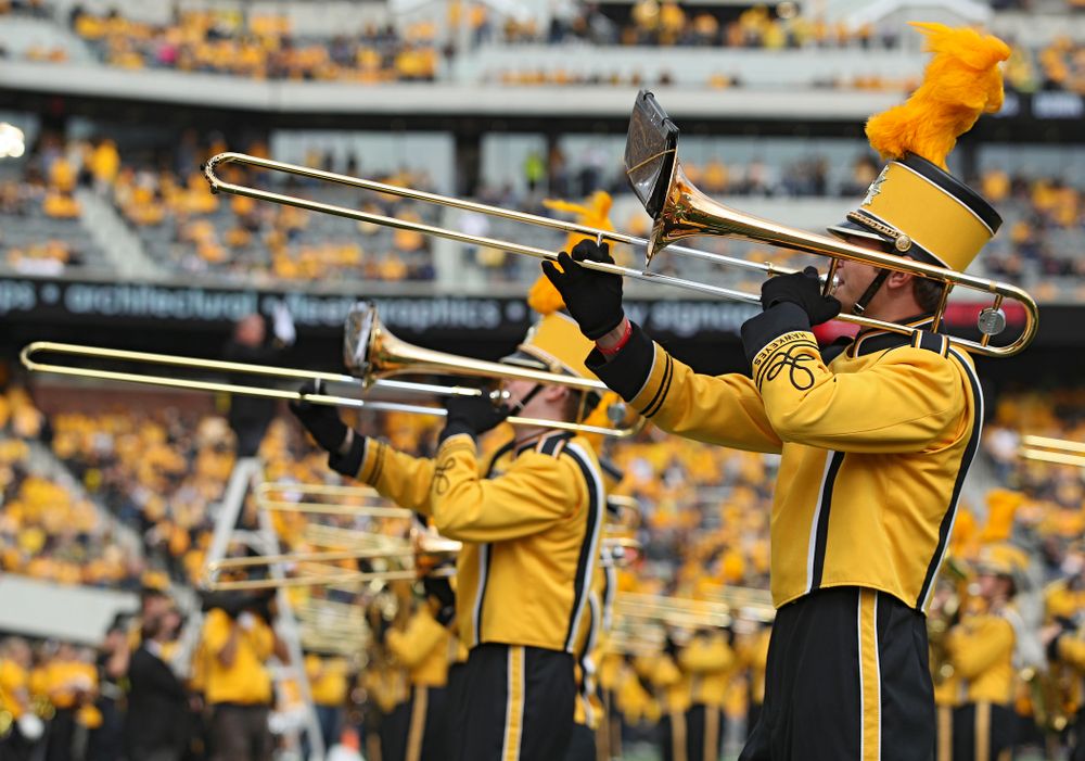 The Hawkeye Marching Band performs during halftime of their game at Kinnick Stadium in Iowa City on Saturday, Sep 28, 2019. (Stephen Mally/hawkeyesports.com)