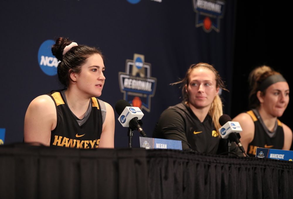 Iowa Hawkeyes forward Megan Gustafson (10) during practice and media before the regional final of the 2019 NCAA Women's College Basketball Tournament against the Baylor Bears Sunday, March 31, 2019 at Greensboro Coliseum in Greensboro, NC.(Brian Ray/hawkeyesports.com)