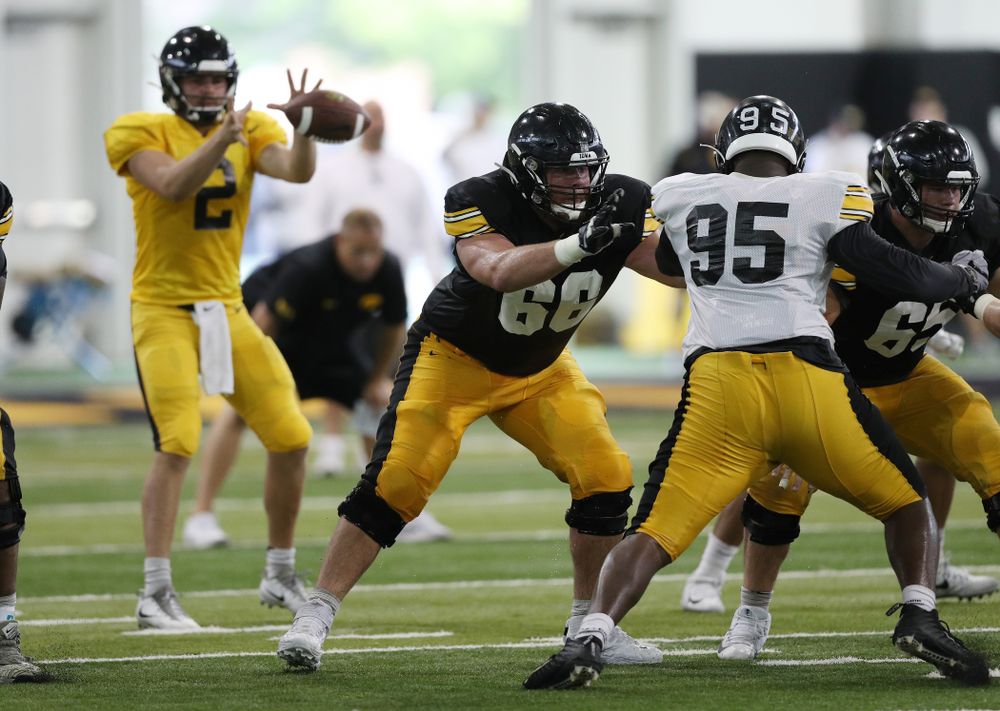 Iowa Hawkeyes offensive lineman Levi Paulsen (66) during Fall Camp Practice No. 6 Thursday, August 8, 2019 at the Ronald D. and Margaret L. Kenyon Football Practice Facility. (Brian Ray/hawkeyesports.com)