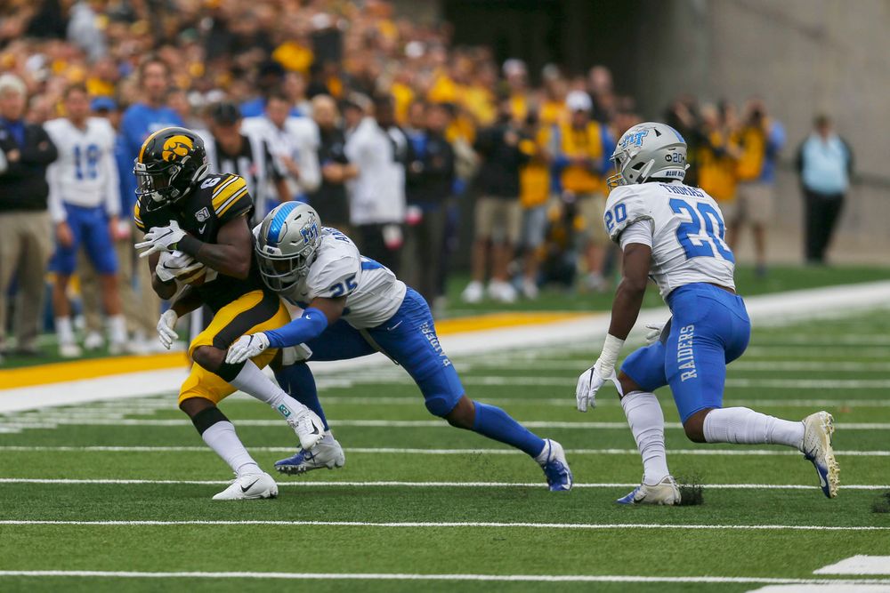 Iowa Hawkeyes wide receiver Ihmir Smith-Marsette (6) against Middle Tennessee Saturday, September 28, 2019 at Kinnick Stadium. (Lily Smith/hawkeyesports.com)