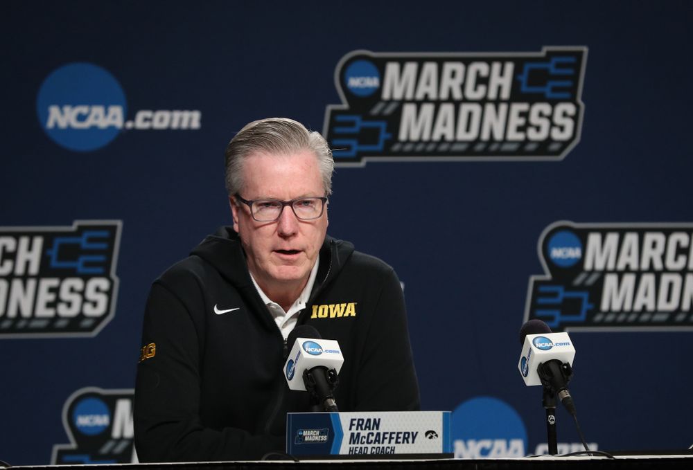 Iowa Hawkeyes head coach Fran McCaffery during press availability and practice before the first round of the 2019 NCAA Men's Basketball Tournament Thursday, March 21, 2019 at Nationwide Arena in Columbus, Ohio. (Brian Ray/hawkeyesports.com)