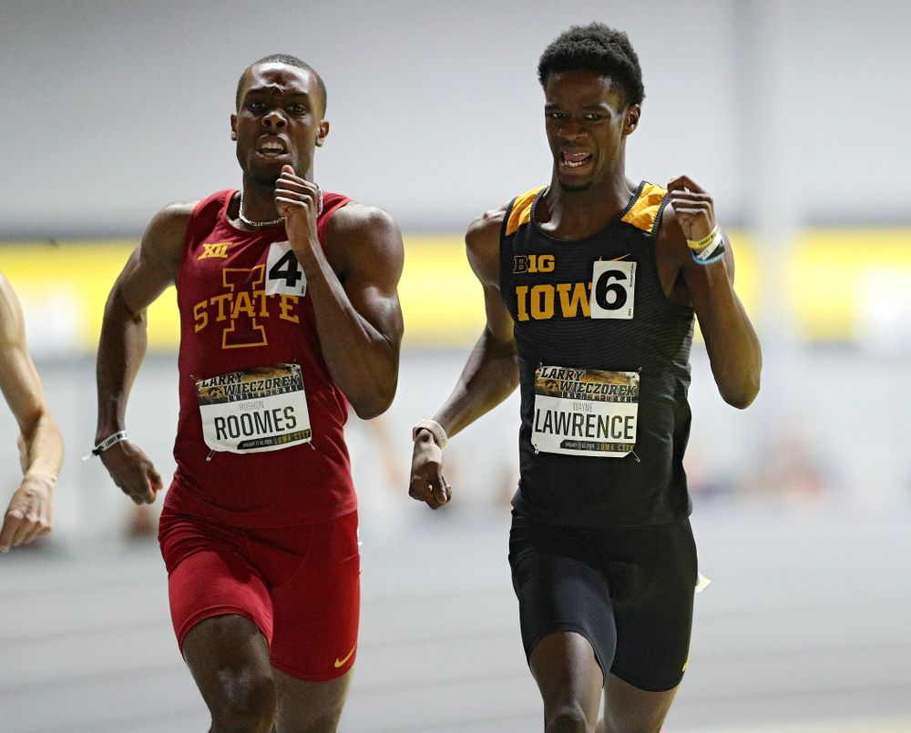 Iowa’s Wayne Lawrence Jr. runs the men’s 600 meter run premier event during the Larry Wieczorek Invitational at the Recreation Building in Iowa City on Friday, January 17, 2020. Lawrence Jr. set a school record with a time of 1:16.55. (Stephen Mally/hawkeyesports.com)