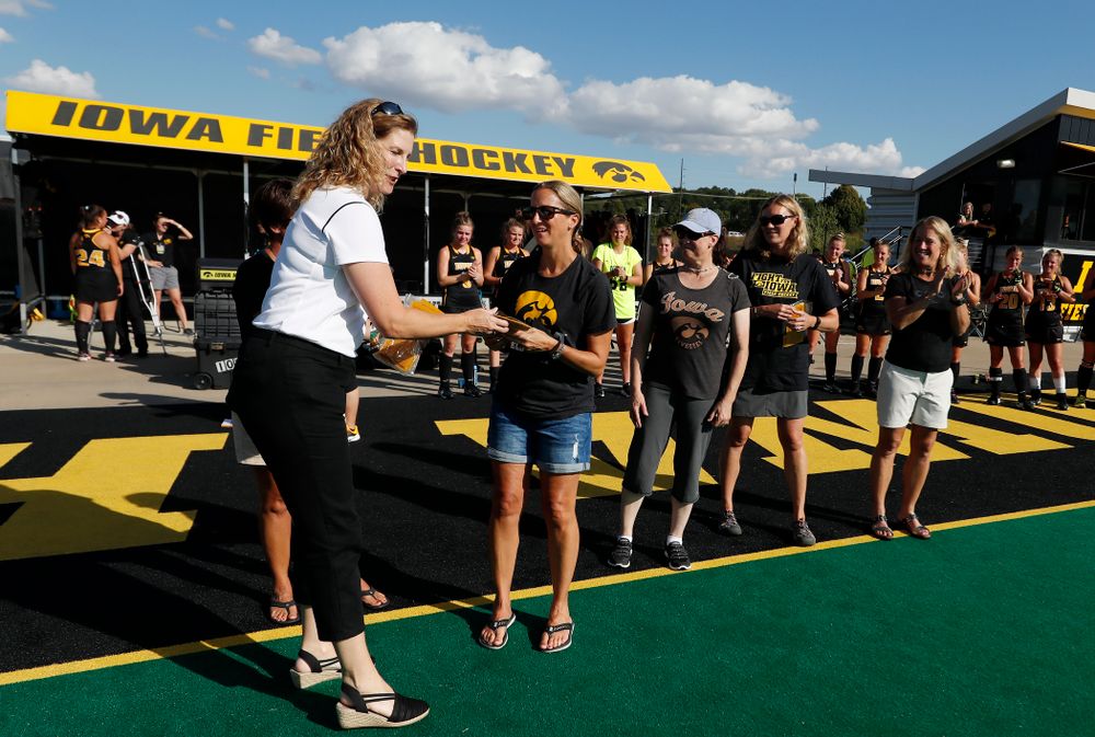 Former members of the Iowa Field Hockey team receive  their letters following the Iowa Hawkeyes game against the Penn Quakers Friday, September 14, 2018 at Grant Field. (Brian Ray/hawkeyesports.com)