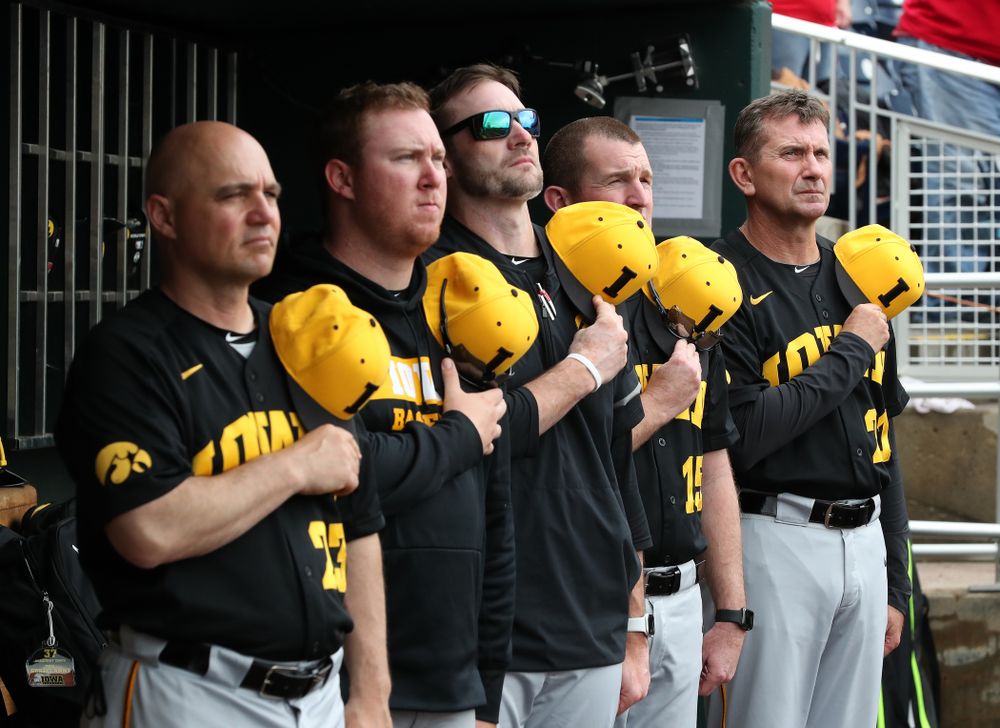 Iowa Hawkeyes head coach Rick Heller against the Nebraska Cornhuskers in the first round of the Big Ten Baseball Tournament Friday, May 24, 2019 at TD Ameritrade Park in Omaha, Neb. (Brian Ray/hawkeyesports.com)