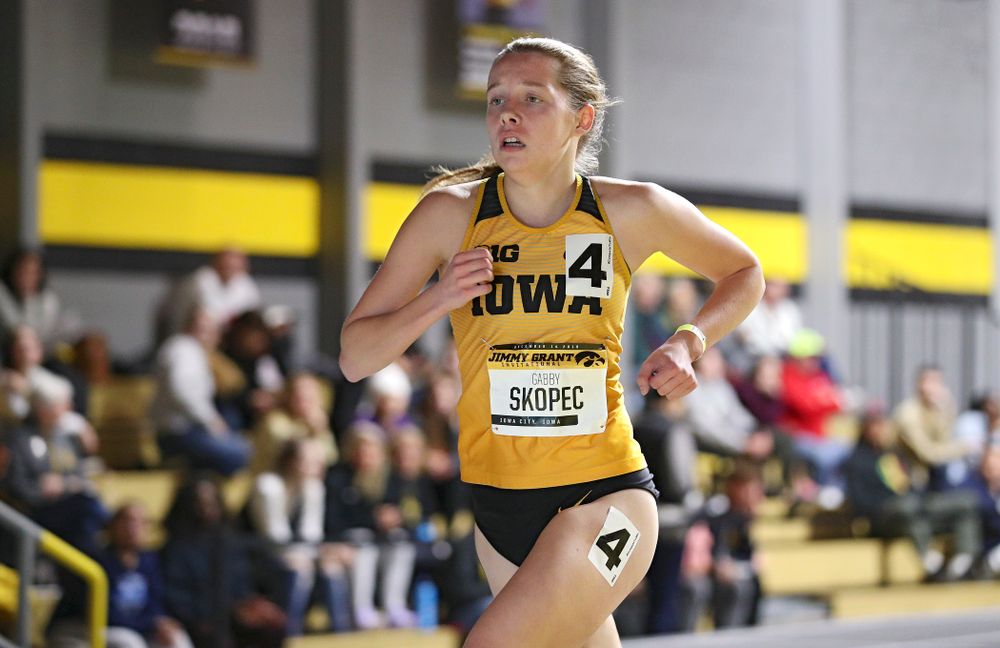 Iowa’s Gabby Skopec runs the women’s 1 mile run event during the Jimmy Grant Invitational at the Recreation Building in Iowa City on Saturday, December 14, 2019. (Stephen Mally/hawkeyesports.com)