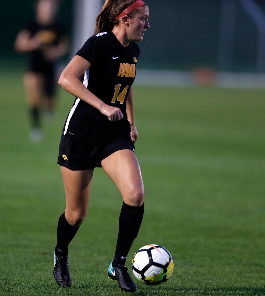 Iowa Hawkeyes Leah Moss (14) against the Purdue Boilermakers Thursday, September 20, 2018 at the Iowa Soccer Complex. (Brian Ray/hawkeyesports.com)