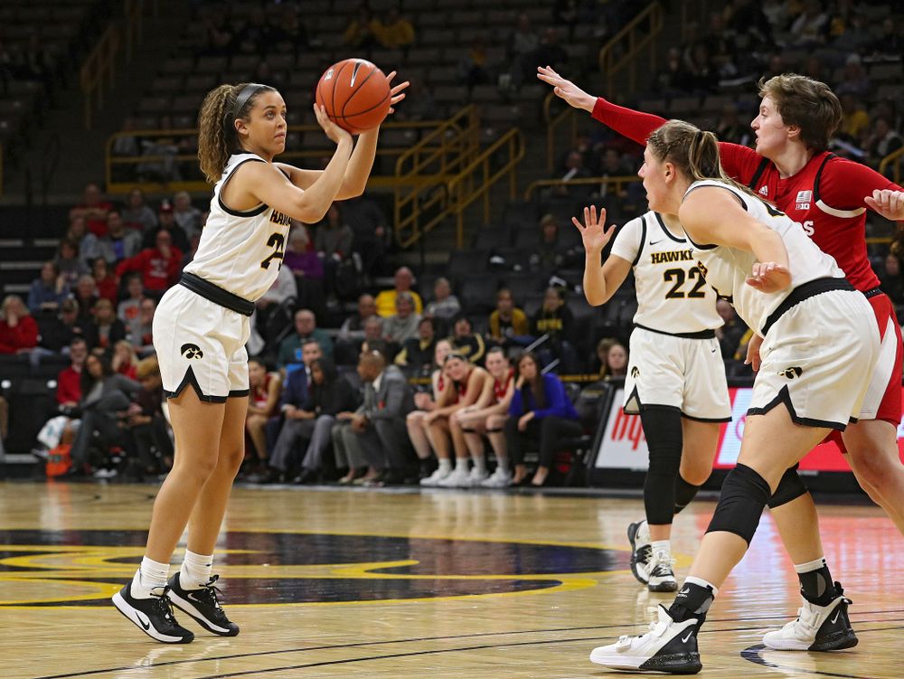 Iowa Hawkeyes guard Gabbie Marshall (24) puts up a shot during the fourth quarter of the game at Carver-Hawkeye Arena in Iowa City on Thursday, February 6, 2020. (Stephen Mally/hawkeyesports.com)