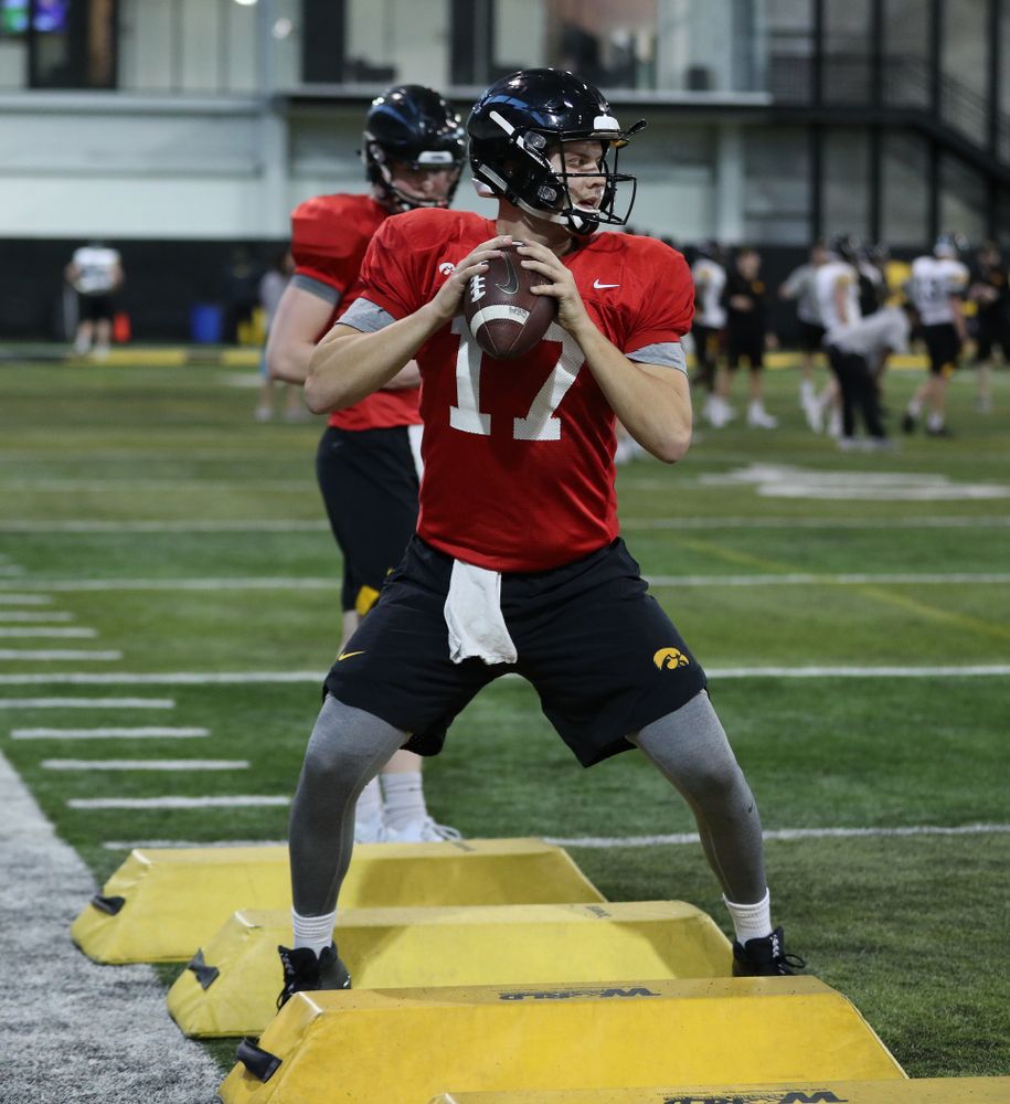 Iowa Hawkeyes quarterback Ryan Schmidt (17) during preparation for the 2019 Outback Bowl Monday, December 17, 2018 at the Hansen Football Performance Center. (Brian Ray/hawkeyesports.com)